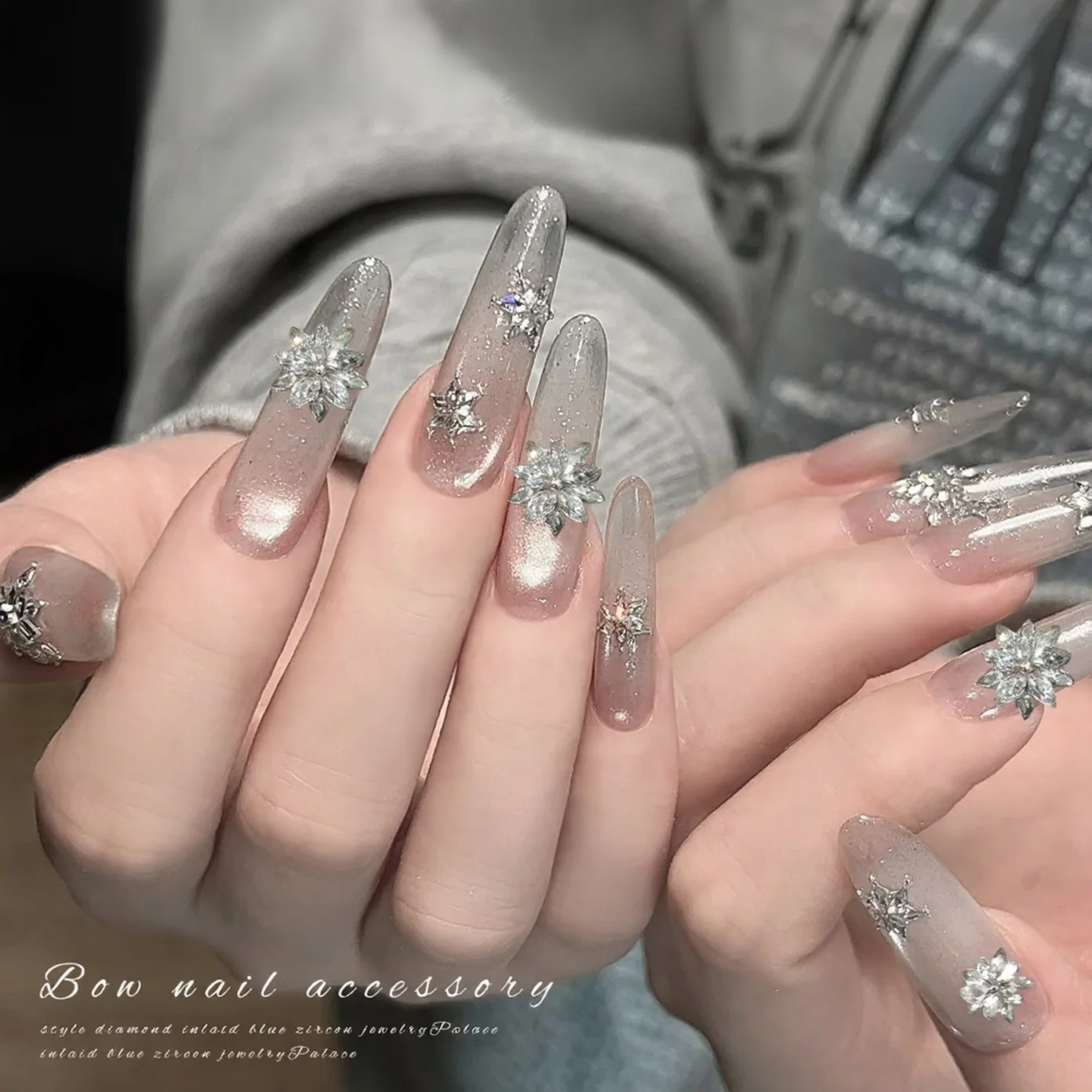 3PCS Natale Fiocco di neve Zircone Nail Art Strass 3D Doppio strato di cristallo lucido Decorazioni per unghie Oro/Argento) Per manicure