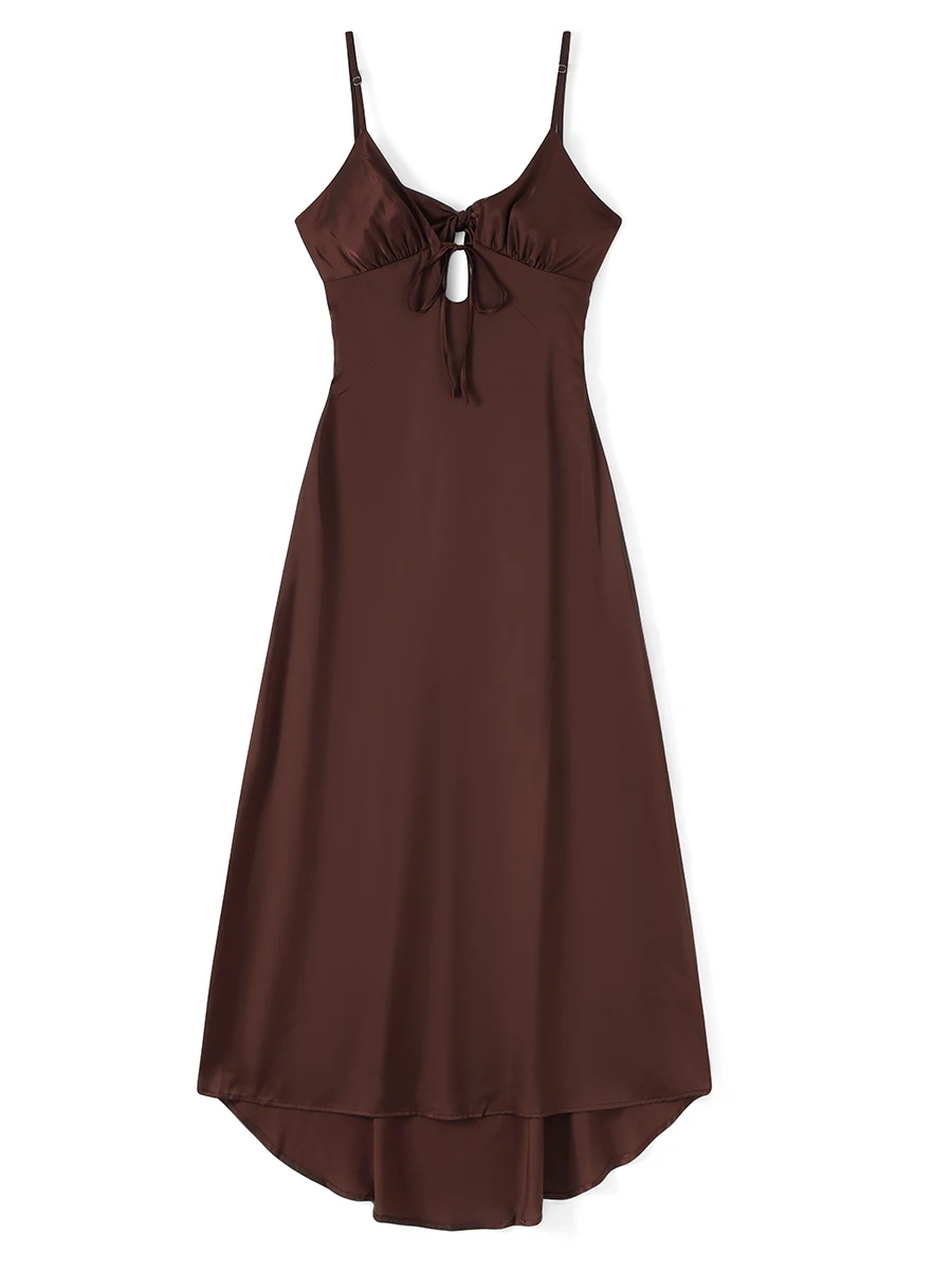 فستان صيفي كاجوال للنساء فستان كامي بلون سادة بدون أكمام برباط أمامي بدون ظهر فستان طويل #6