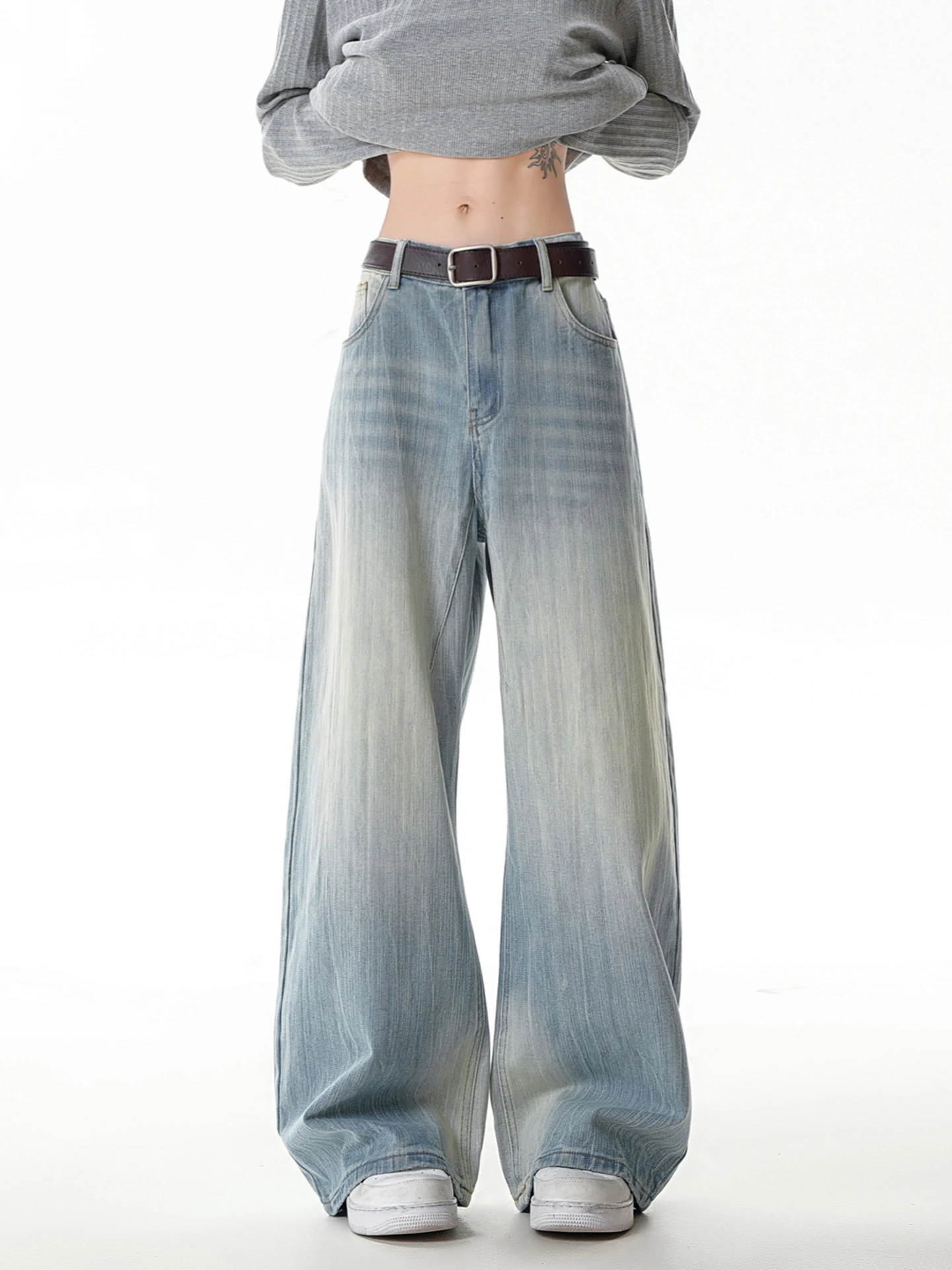 

Cleanfit Men's Straight Leg Denim Jeans Bamboo Texture American High Street Wide Leg Long Pants Casual Loose Fit Jeans