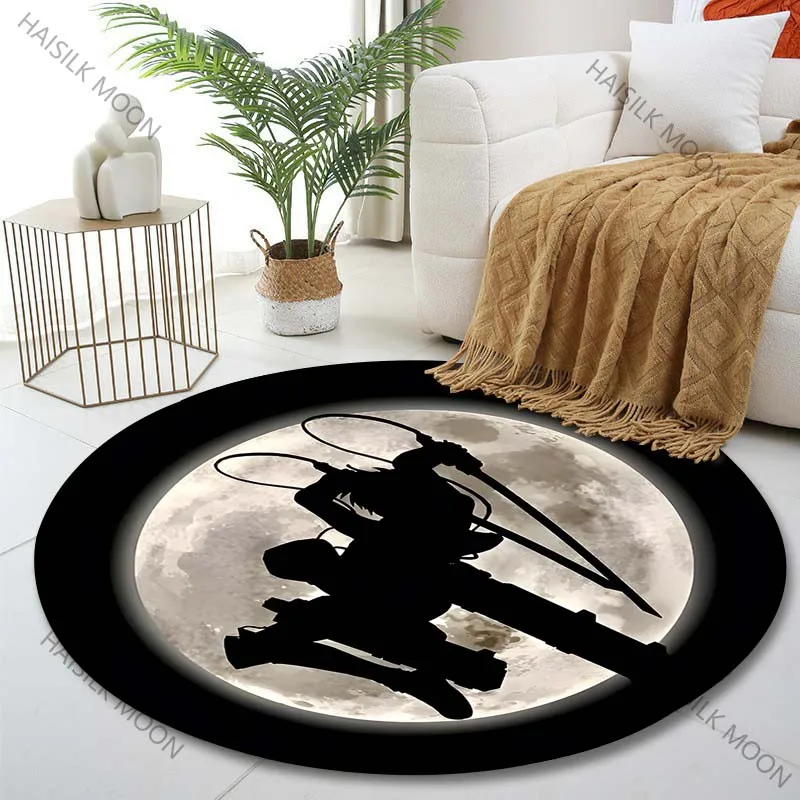 Multiple sizes Warrior wielding twin swords under the full moon Print Round Carpet Living Room Bedroom Table Chair Sofa Decor
