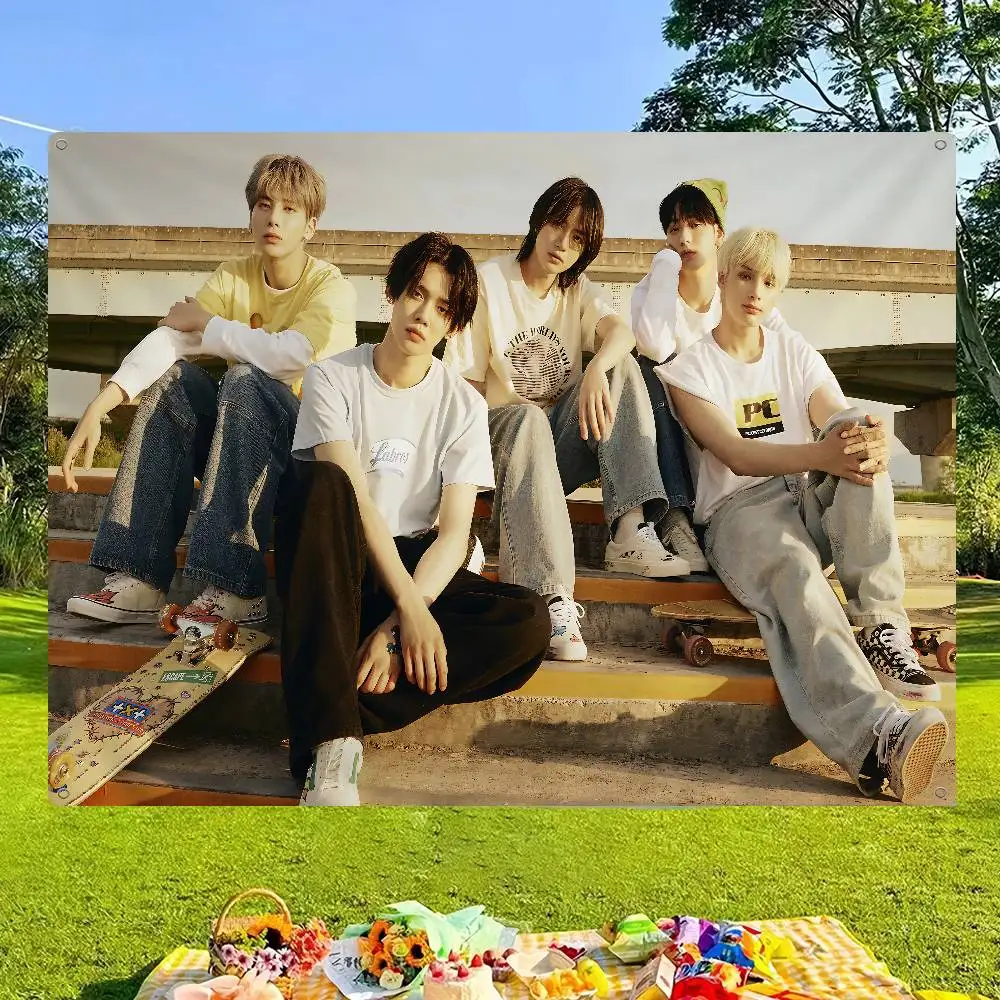 KPOP T-Tomorrow X Together Cartoon Flag Wall Hanging Banner Decoration Household Home Decor