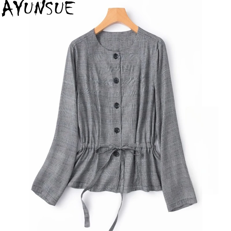 

AYUNSUE 100% Шелковые женские блузки и рубашки в стиле ретро с длинным рукавом, топы для женщин, весенняя женская одежда 2026, высокое качество, Ropa Mujer