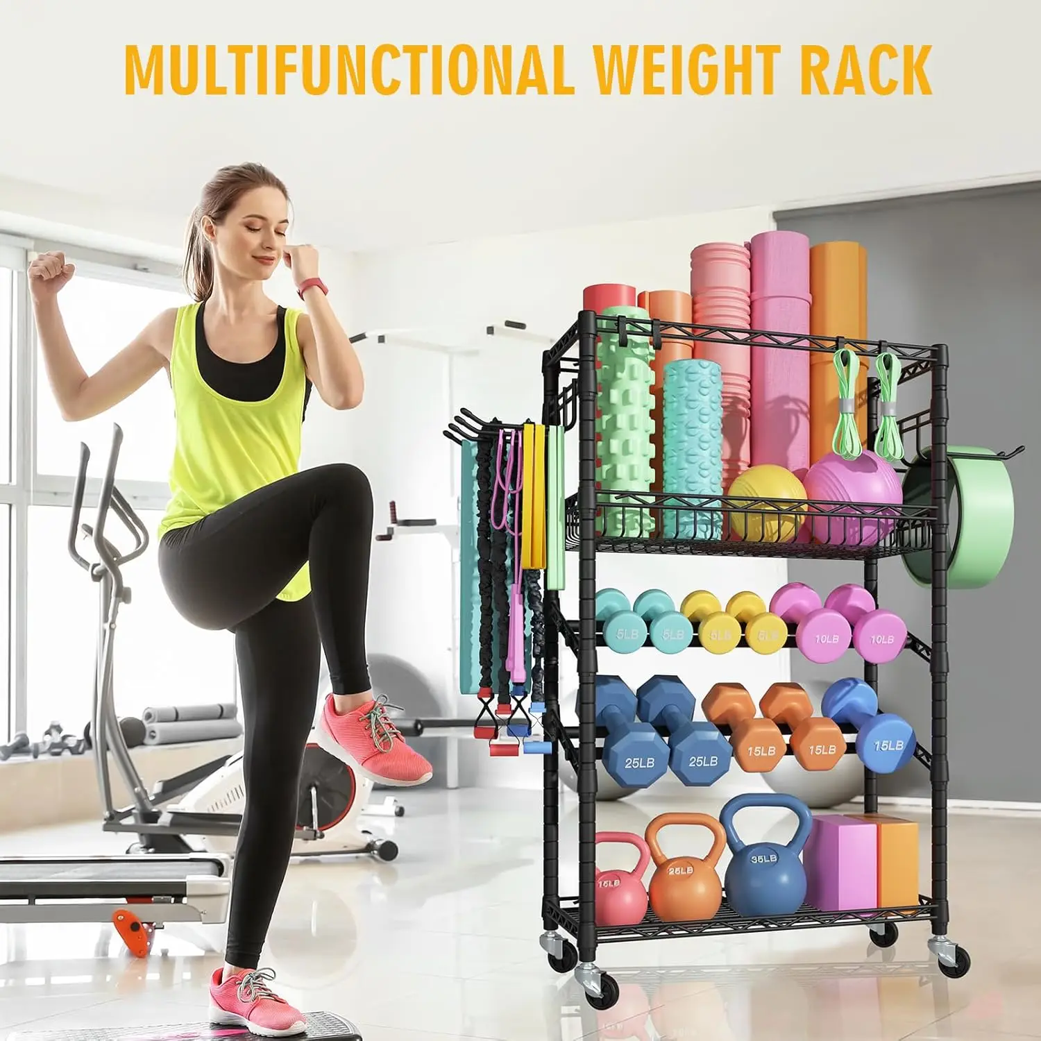 Dumbbells Rack Storage Rack, Portable Home Gym Storage, Yoga Mat Storage and Weight Rack Organizers for Gym Studio