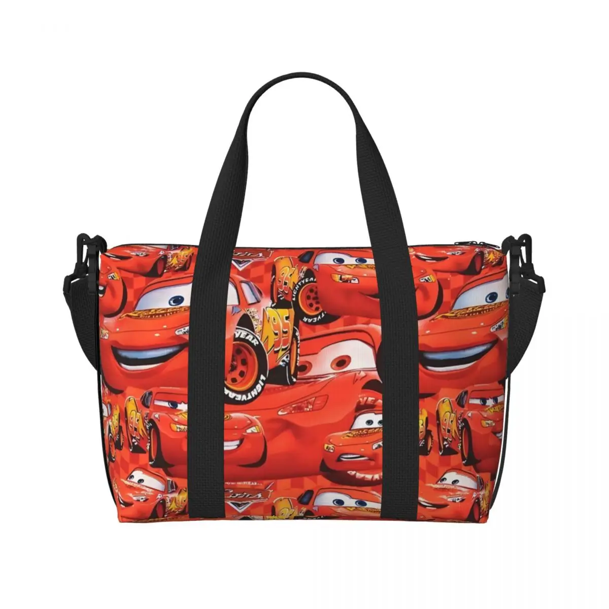 

Custom Large Lighting McQueen Cartoon Tote Bag for Women Cars Cute Shoulder Shopper Gym Beach Travel Bag