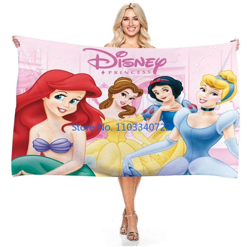 3D Cartoon Princess Ariel Belle Print Beach Towel Microfiber Outdoor Sports Home Bath Towel for Children Kids Adult 75x150cm