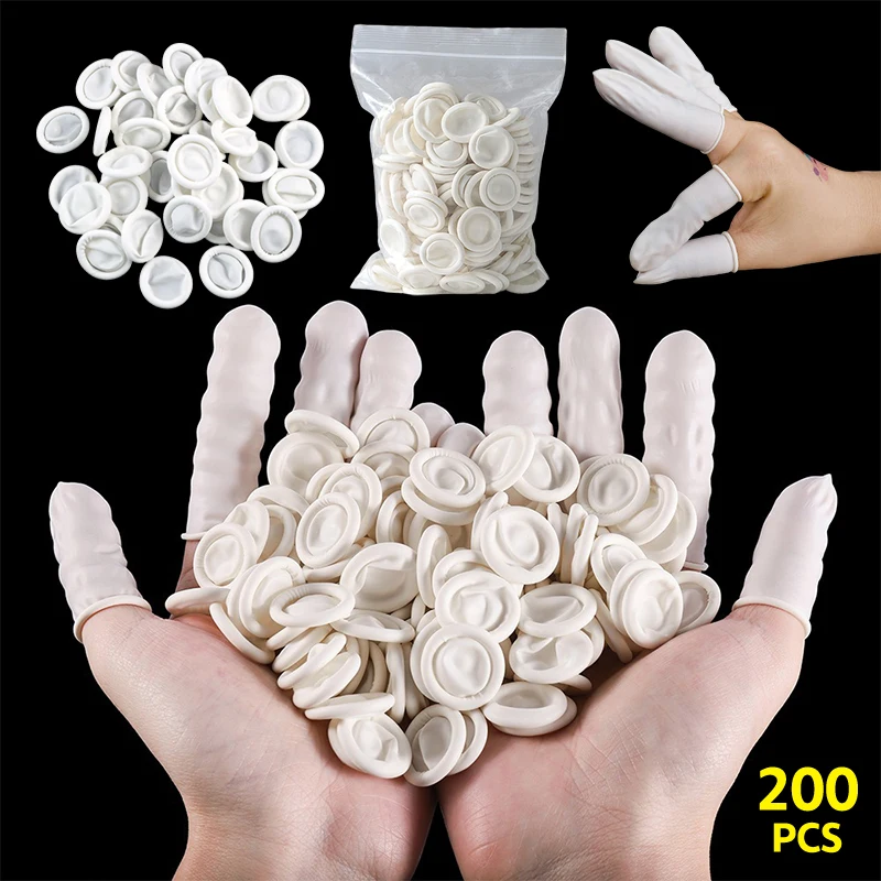 Guantes protectores desechables para las yemas de los dedos, herramienta duradera de goma Natural, antideslizantes, antiestática, de látex, 200 Uds.