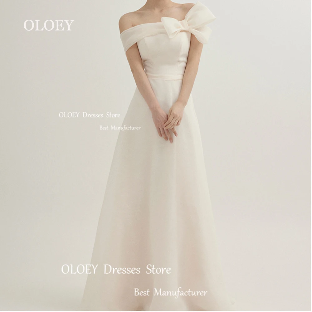 OLOEY Simple Ivory Wedding Dresses With Bolero Korea Photoshoot Bridal Gowns Vestido De Noiva Floor Length Corset Back Custom