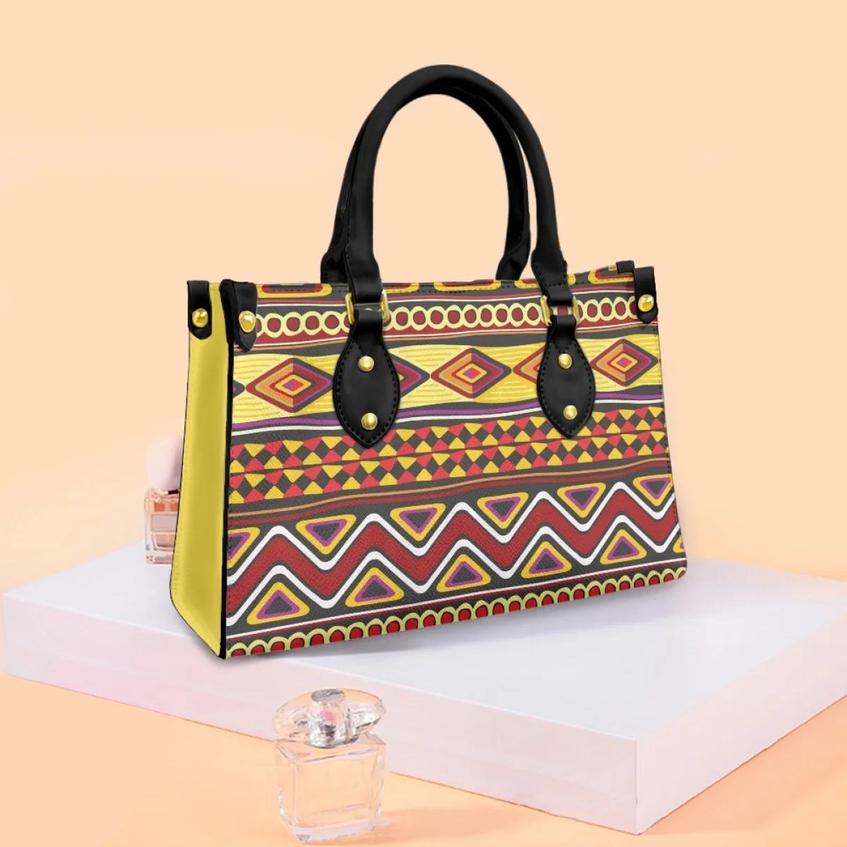 FORUDESIGNS Stylish Women's Retro Bags Aztec Tribal Geometric Colorful Handbags Lunch Bag Fashionable Ladies Hand Bag Luxe