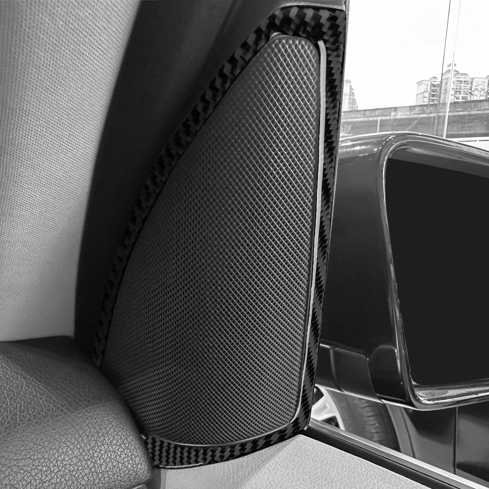 Acessórios de carro de fibra de carbono real a-pilar alto-falante guarnição capa adesivo macio para mercedes-benz w166 gle/gls 2016 2017 2018 2019