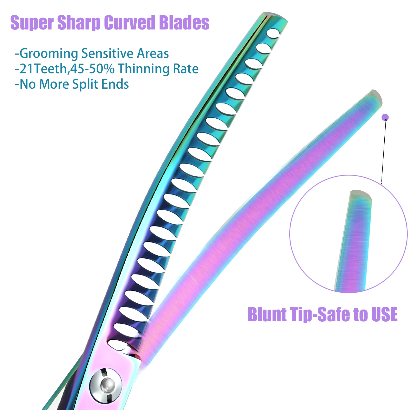 7 Inch Rainbow Pet Chunker Scissors - Ergonomic Upward Curved Blades for Thinning, Texturizing, Trimming, and Shearing