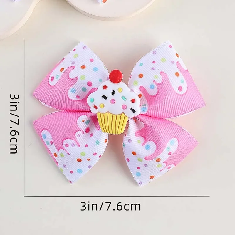 Oaoleer 2Pcs/set Sweet Girls Hair Bow Clips For Children Cute Ribbon Dessert Hairpin Barrette Kids Headwear Hair Accessories