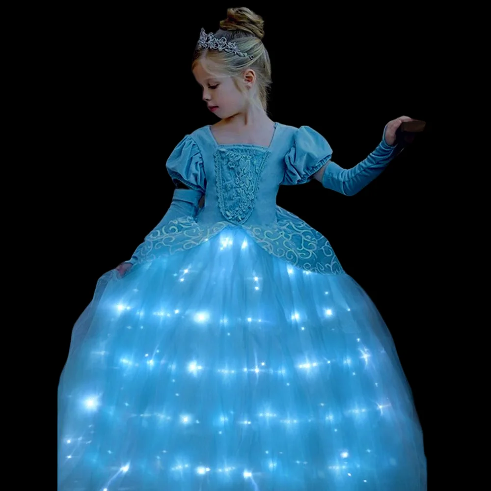 Illumina cenerentola Princess Girls Cosplay Dress Costume Led Vestidos Birthday Party Dress vestiti di Halloween