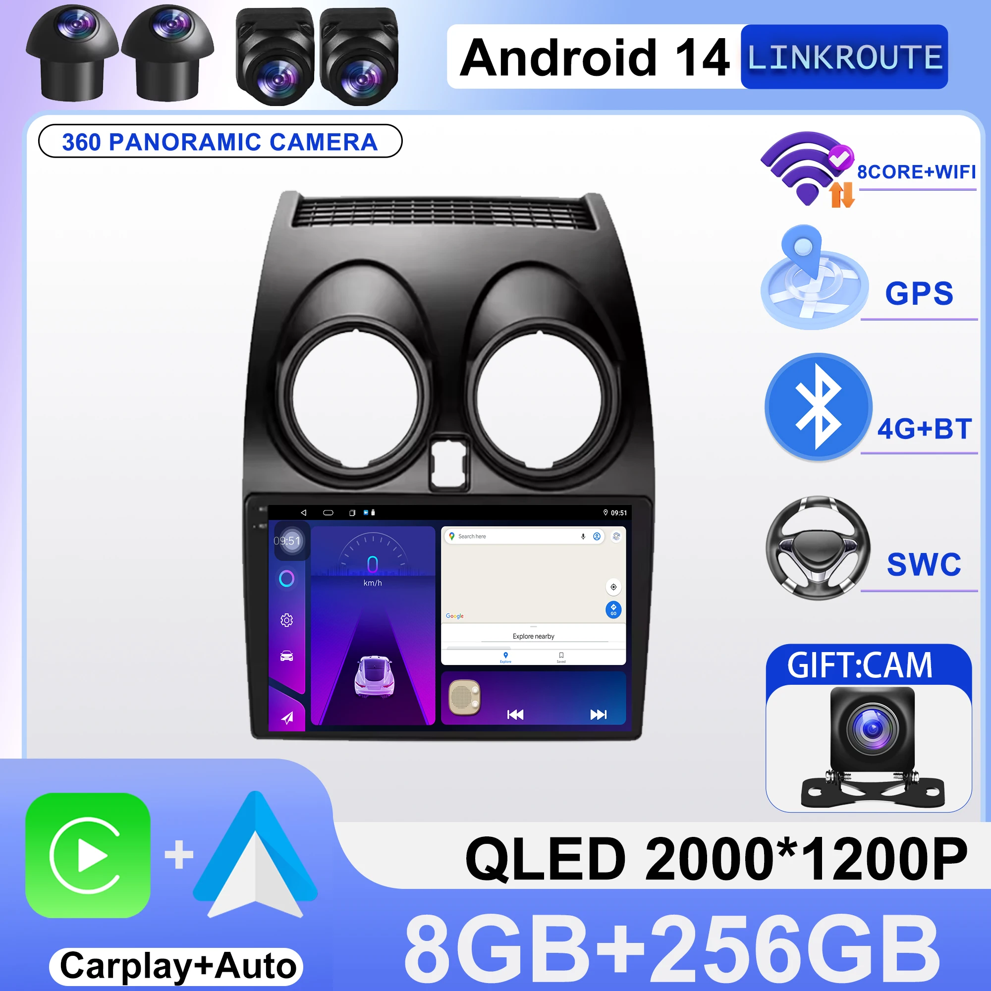 

Android 14 Car Radio for Nissan Qashqai J10 2006 - 2013 Multimedia Player Stereo GPS Carplay Auto 4G Head Unit 2 din no 2 din BT