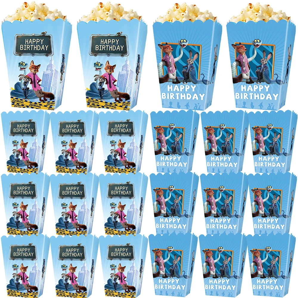 6/12 piezas Zootopia 2 caja de palomitas de maíz para fiesta de cumpleaños Zootopia cajas de recuerdos de fiesta galletas de caramelo cajas de regalos de fiesta para Baby Shower regalo para niños