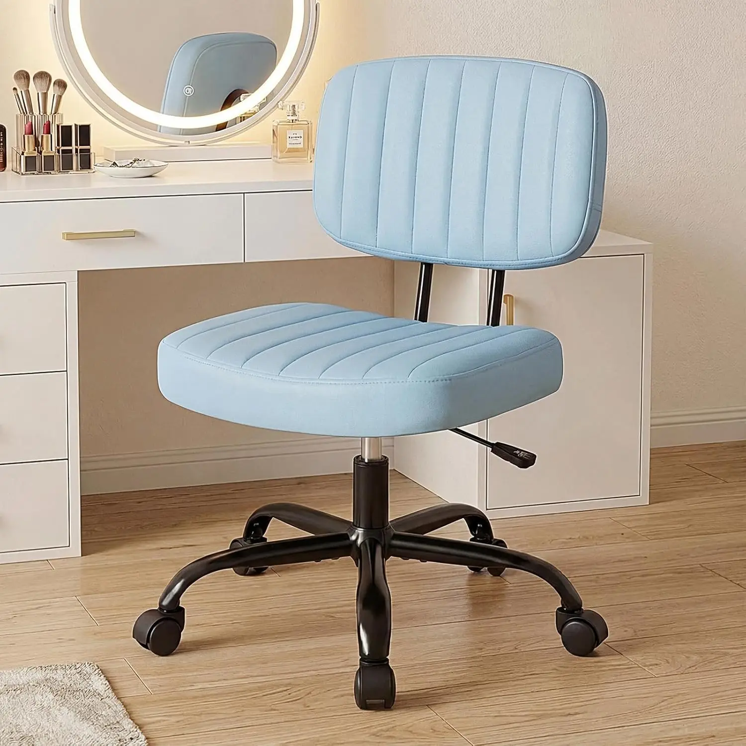 

Armless Home Office Executive - Small Desk with Low Back Lumbar Support, Height Adjustable PU Leather Computer Tas