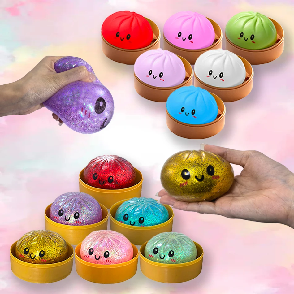 Juguetes Blandos de Peluche con Forma de Dumpling, Bolas Antiestrés de Dumpling con Cara Sonriente, Juguetes Sensoriales Suaves de Peluche con Rebote Lento, Juguetes Blandos Misteriosos de Peluche con Forma de Bollo