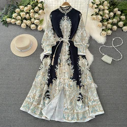 Spring Autumn Floral Print Women's Long dresses Elegant Vintage A-Line Long Sleeve Casual Party Maxi Dress Ladies Vestidos