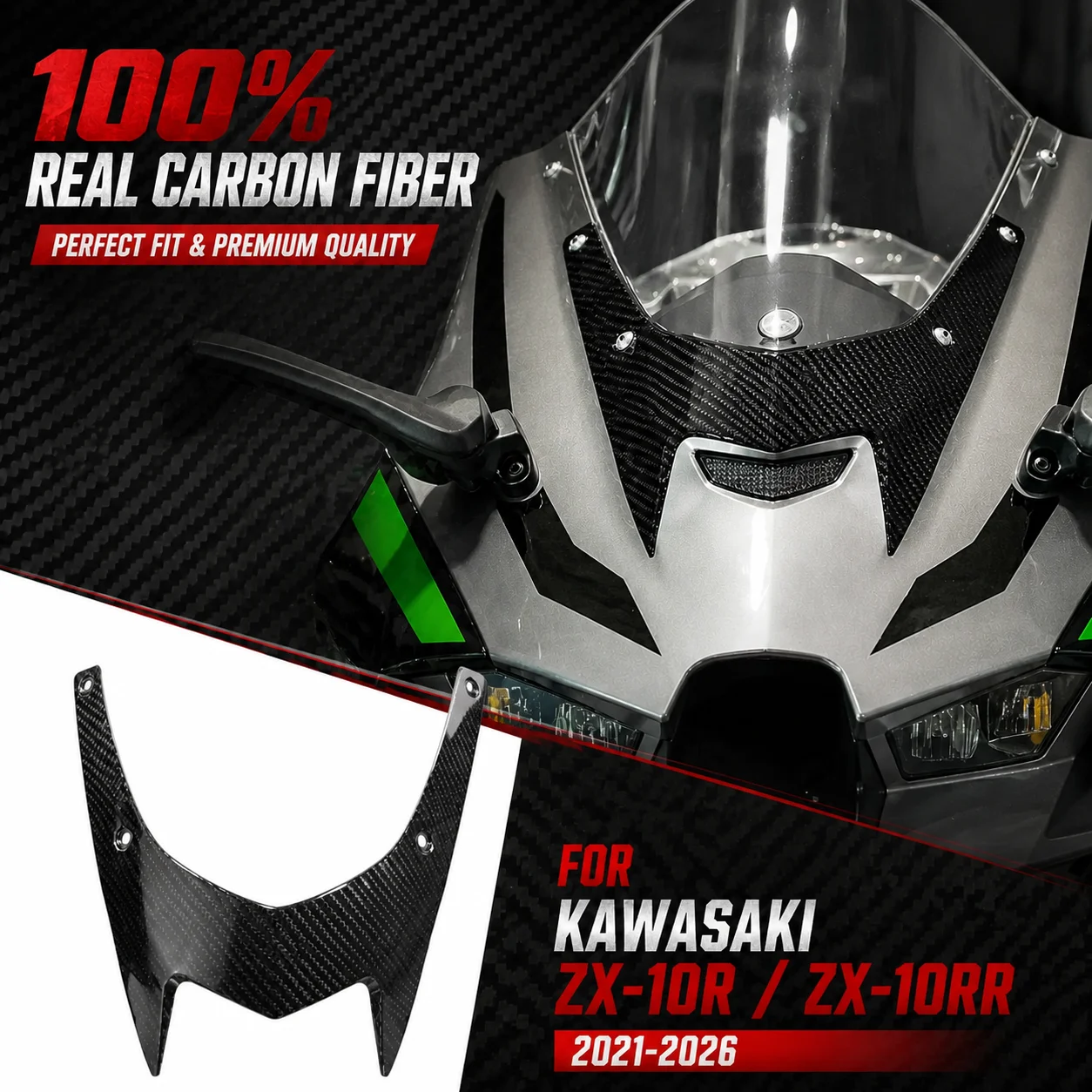 

Carbon Fiber Motorcycle Front Fairing Windshield Trim for Kawasaki ZX-10R ZX-10RR 2021-2026