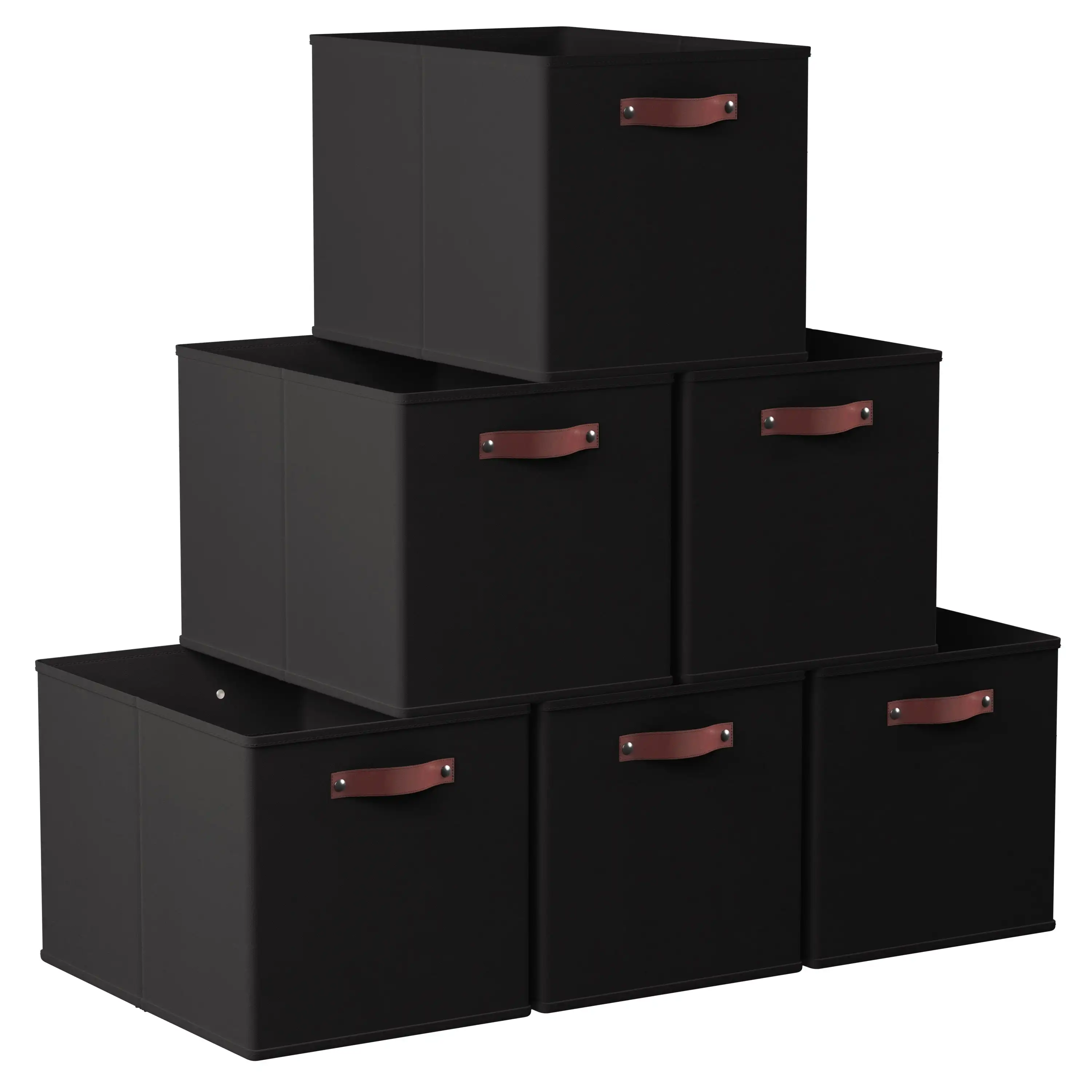 

Home Foldable Collapsible Storage Box Bins Linen Fabric Shelf Basket Cube Organizer with Leather Handles - Set