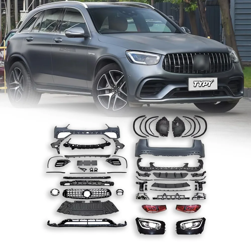 Body kit For Benz GLC 2016-2019 W253 Upgrade To 2021 AMG 63S Front And Rear Bumpers For Auto Lights