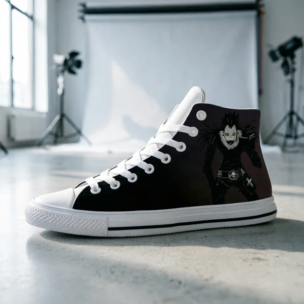 Demon Ryuk Unisex High Top Casual Shoes Retro Canvas Sneakers Lace-Up Gothic Streetwear Band Themed Footwear