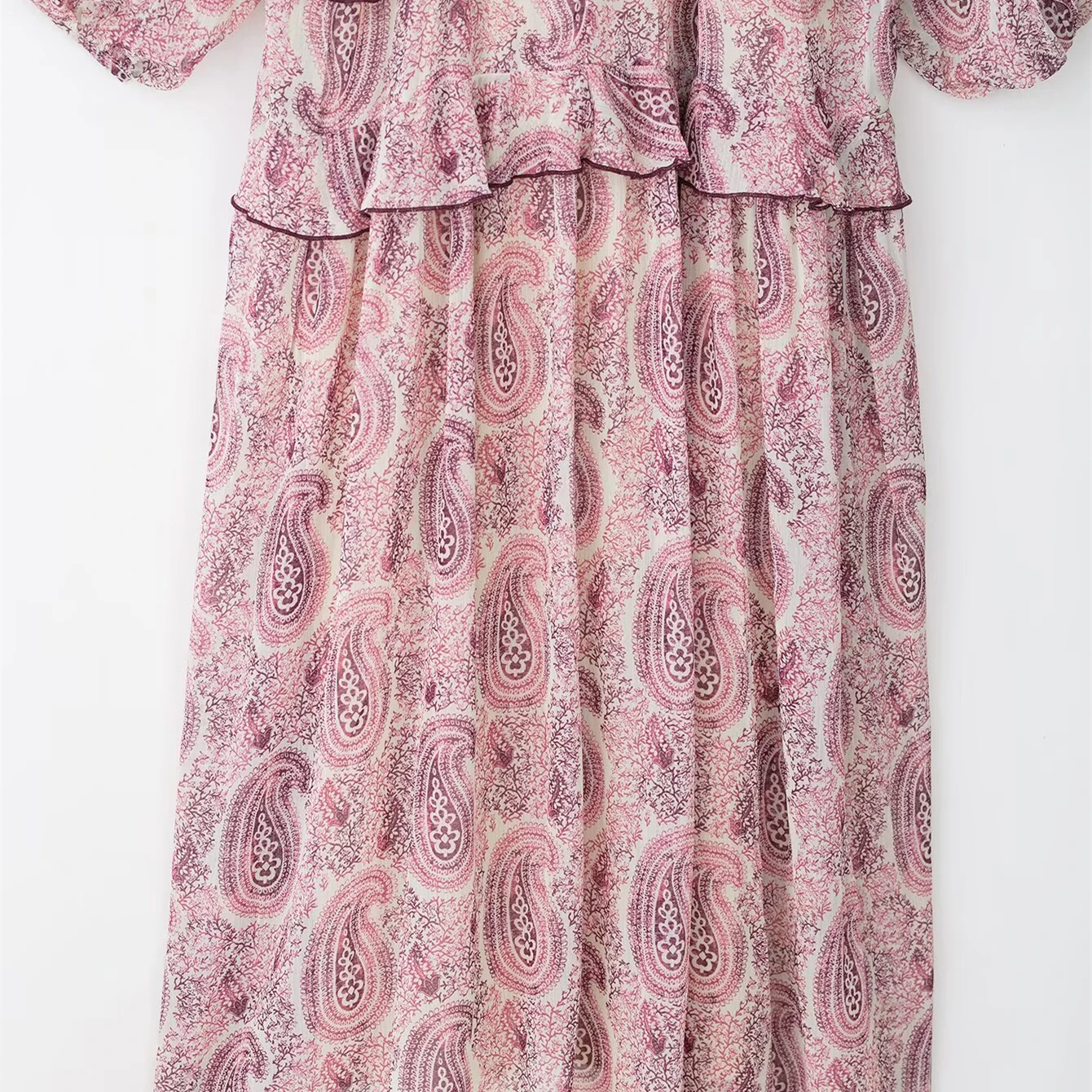 Keyanketian primavera/outono novas mulheres paisley impressão em camadas midi vestidos férias vento com decote em v manga longa solta uma linha vestido longo