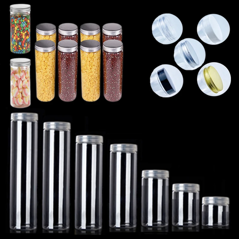 20Pcs Empty 100ml-420ml Portable Clear Plastic Jars Straight Cylinders Bottle Containers W/ Lids For Dry cargo Nuts Candy Jams