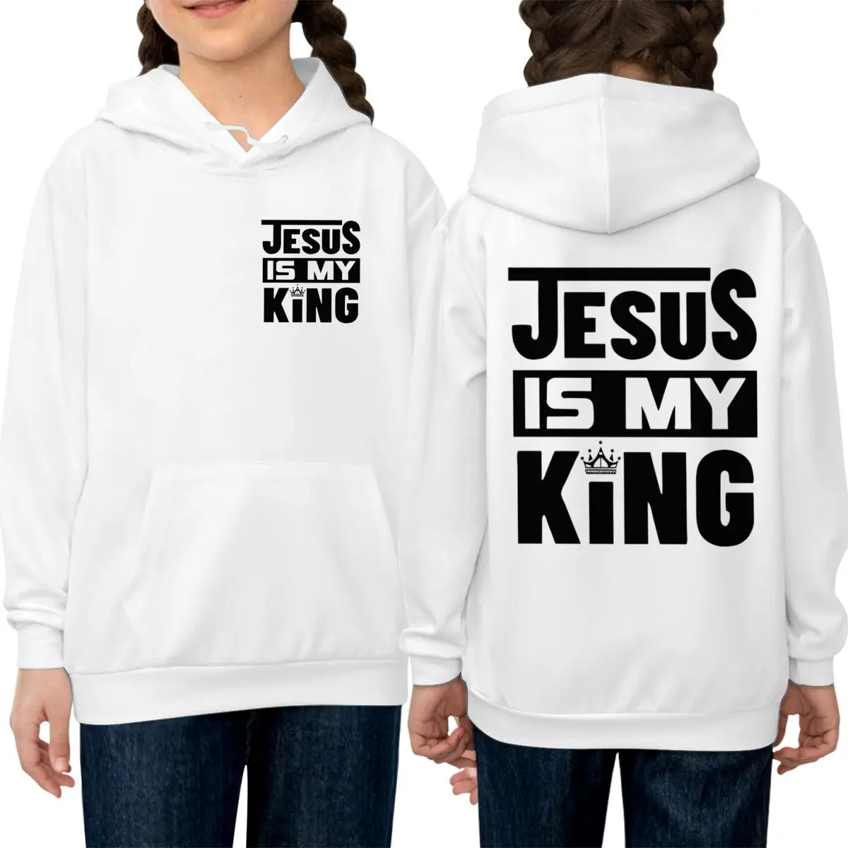 

Jesus Is My King Letter Print Hoodie Christian Jesus God Religious Girls Boys Casual Hooded Shirt Christian Faith Kids Clothes