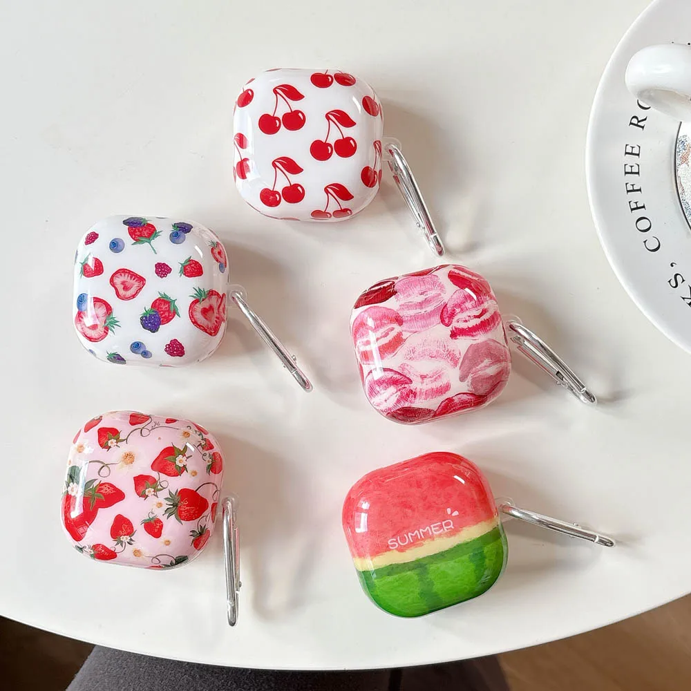 الفاكهة الكرز الشفاه الحال بالنسبة لسامسونج غالاكسي براعم 2 برو سماعة لاسلكية تعمل بالبلوتوث سماعة الحالات ل براعم FE لايف لينة غطاء مع هوك #1