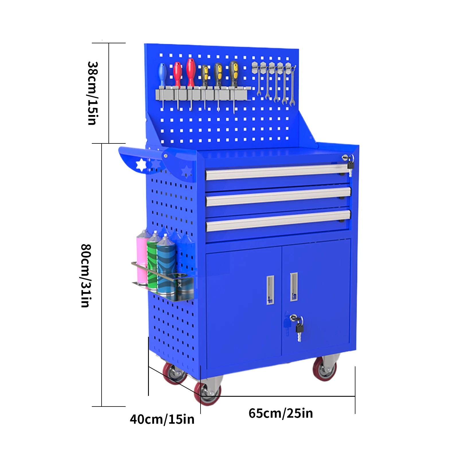 3-Drawer High Capacity Rolling Tool Box Rolling Chest Tool Box on 4 Wheels with Lock, Tool Storage Cabinet for Garage