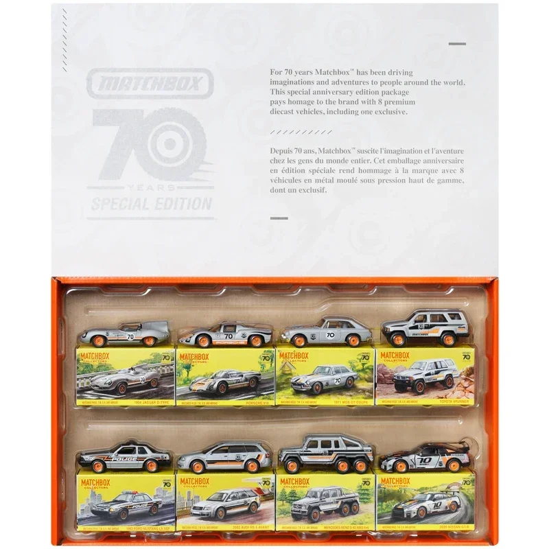 Original Matchbox Car 70th 8 Vehicles 1:64 Diecast Children Toys for Boys NISSAN GTR /ENZ G 63 AMG 6X6 PORSCHE 910 Birthday Gift