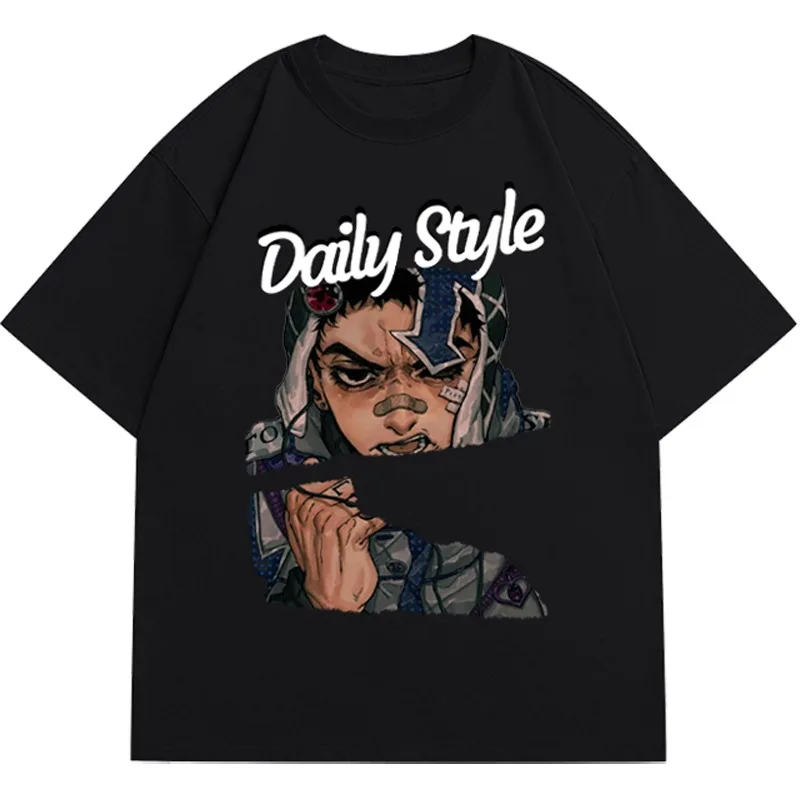 

Motorcycle Fun Cartoon Character Printed Short Sleeve High Street Autumn Men's Casual Loose Edition T-shirt