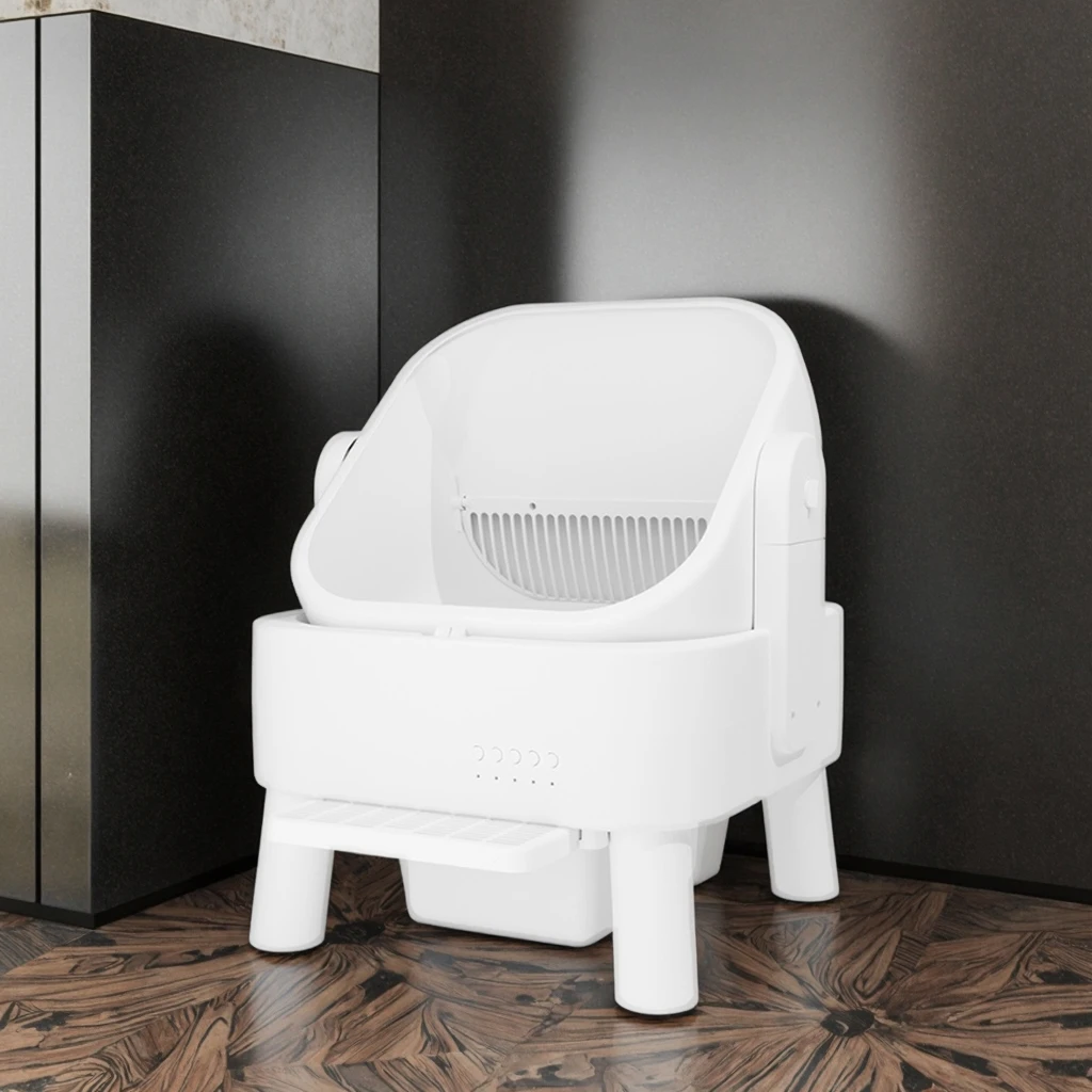 Automatic Smart Eco-Friendly Square Cat Litter Box Open-Top Design APP Control Dual Safety Sensors Self-Cleaning Easy Clean