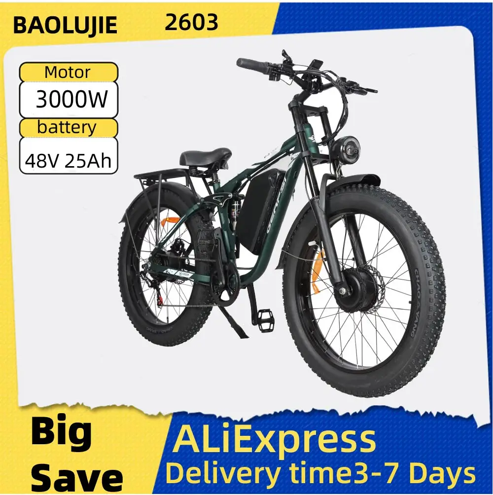 

BAOLUJIE 2603 Electric Bicycle 3000W Motor 48V25Ah-52V32Ah Battery City Commuter Electric Bike 26inch tireall terrain E-bike
