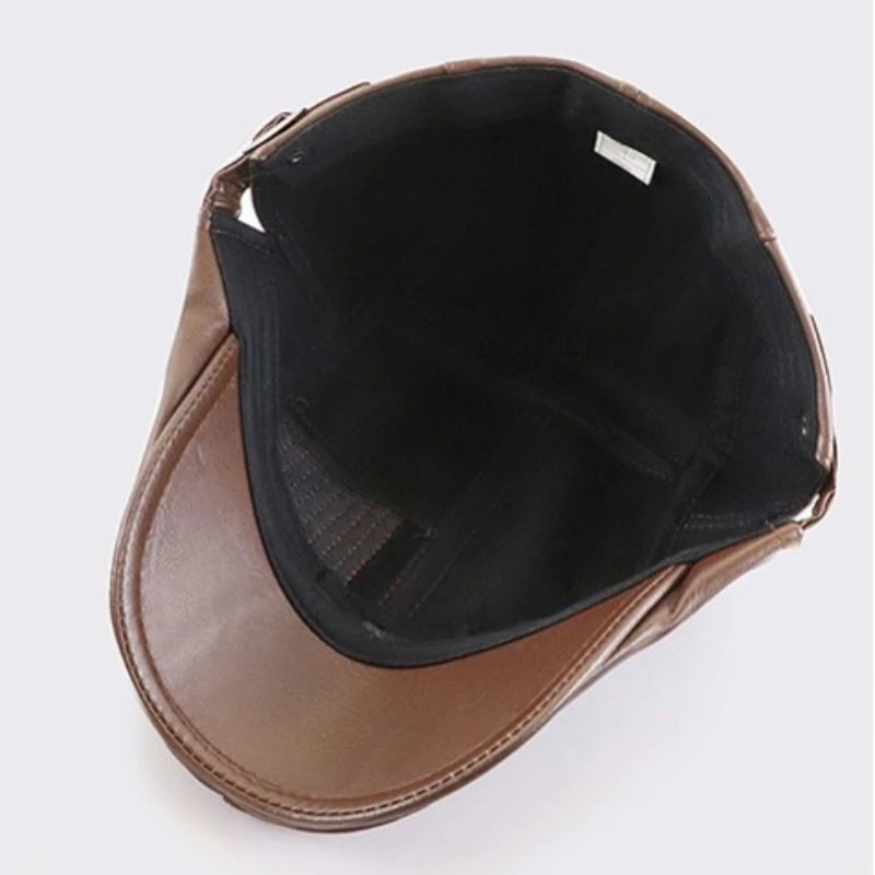 Gorra Newsboy ajustable de cuero PU para hombre, gorro plano de puntada de contraste, boina de cuero, Gatsby, sombrero de pesca para conducir