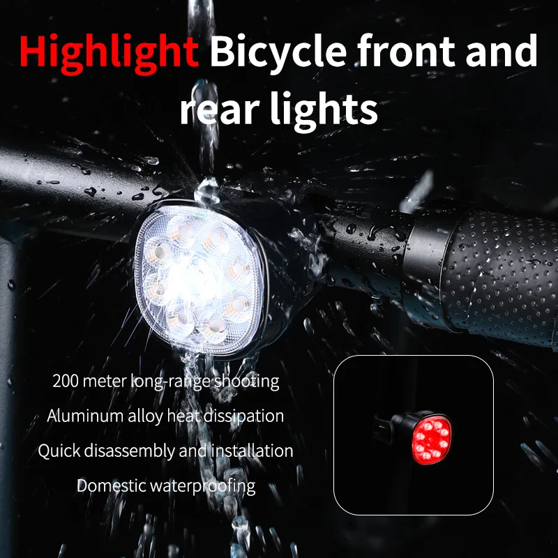 Luce per bicicletta MTB impermeabile Alimentata a batteria Avvertimento Fanale posteriore per bicicletta Set di luci per bicicletta a LED Faro e fanale posteriore per bicicletta