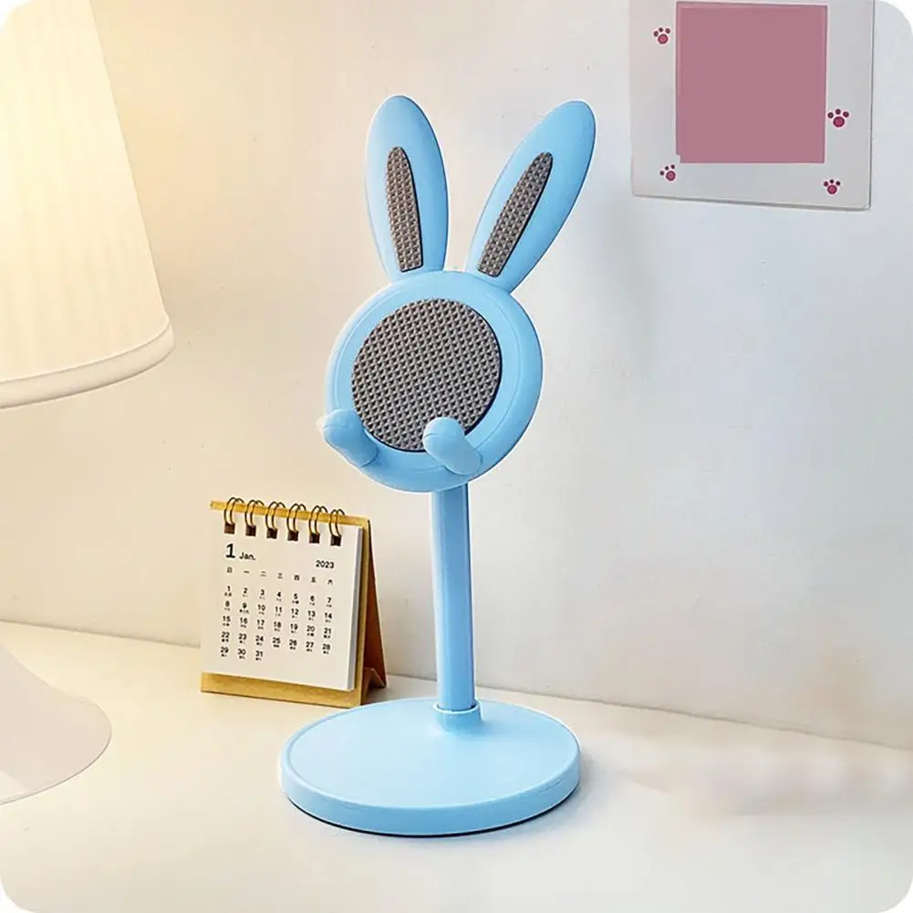 حامل هاتف لطيف بارتفاع قابل للتعديل، حامل هاتف لوحي كرتوني مع قاعدة ثابتة، تصميم أذن أرنب لسطح المكتب للهواتف