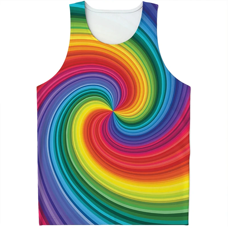 Men\'s Tank Top Rainbow Vortex 3D Digital Print Vest Summer Harajuku Leisure Male Clothing 6XL Bodybuilding Fitness y2k Tops 2024
