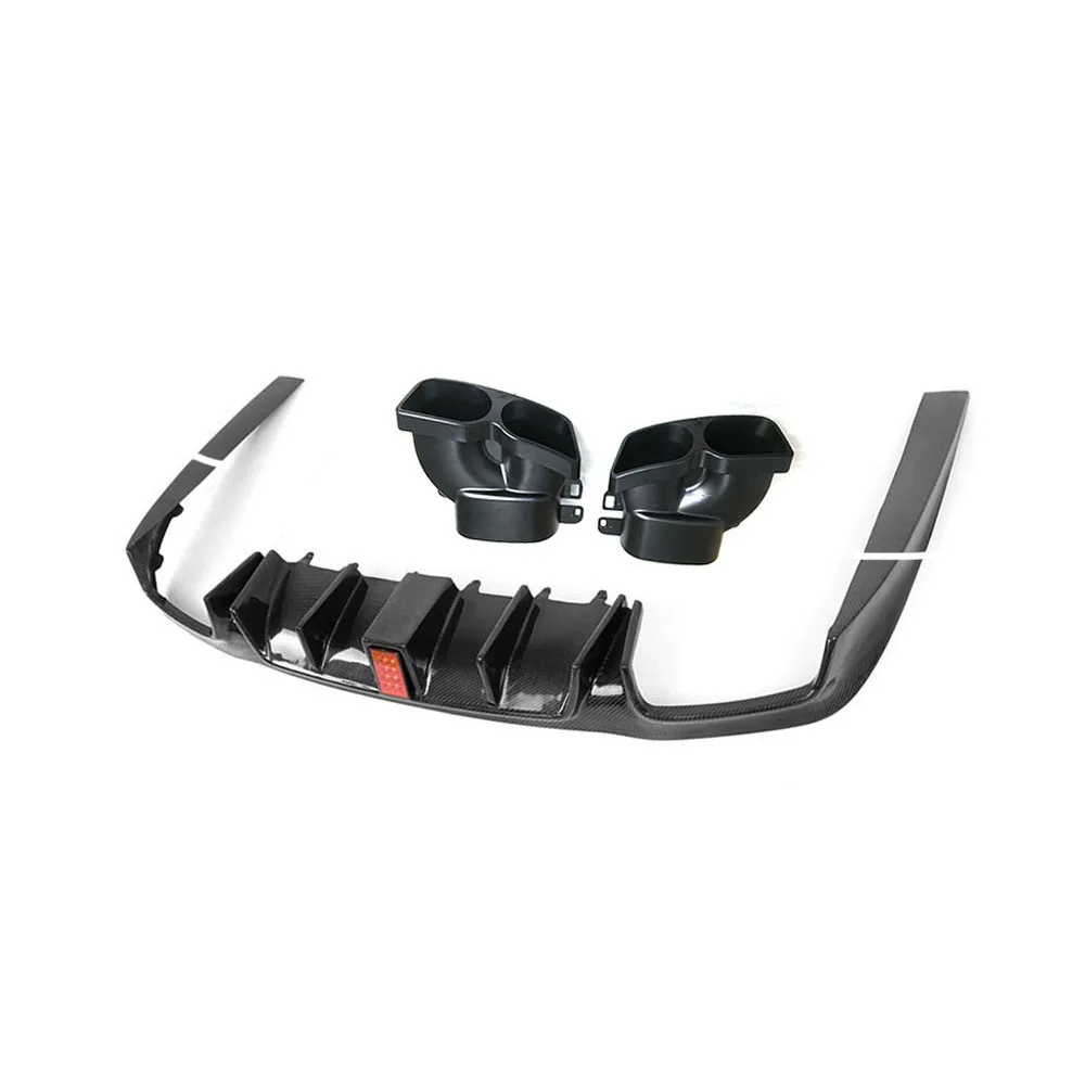 Picture 6: E Class B Style Carbon Fiber Rear Bumper Lip Diffuser with Light for Benz W213 E200 E260 E300 E63 AMG 2017 2018 2019 Tuning