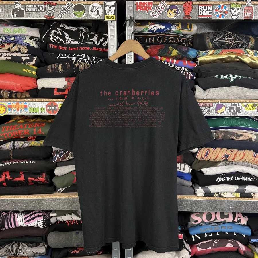 94-95 The Cranberries No Need To Argue Washed Black Tee Y2K Style Underground Print Loose Fit Retro Summer