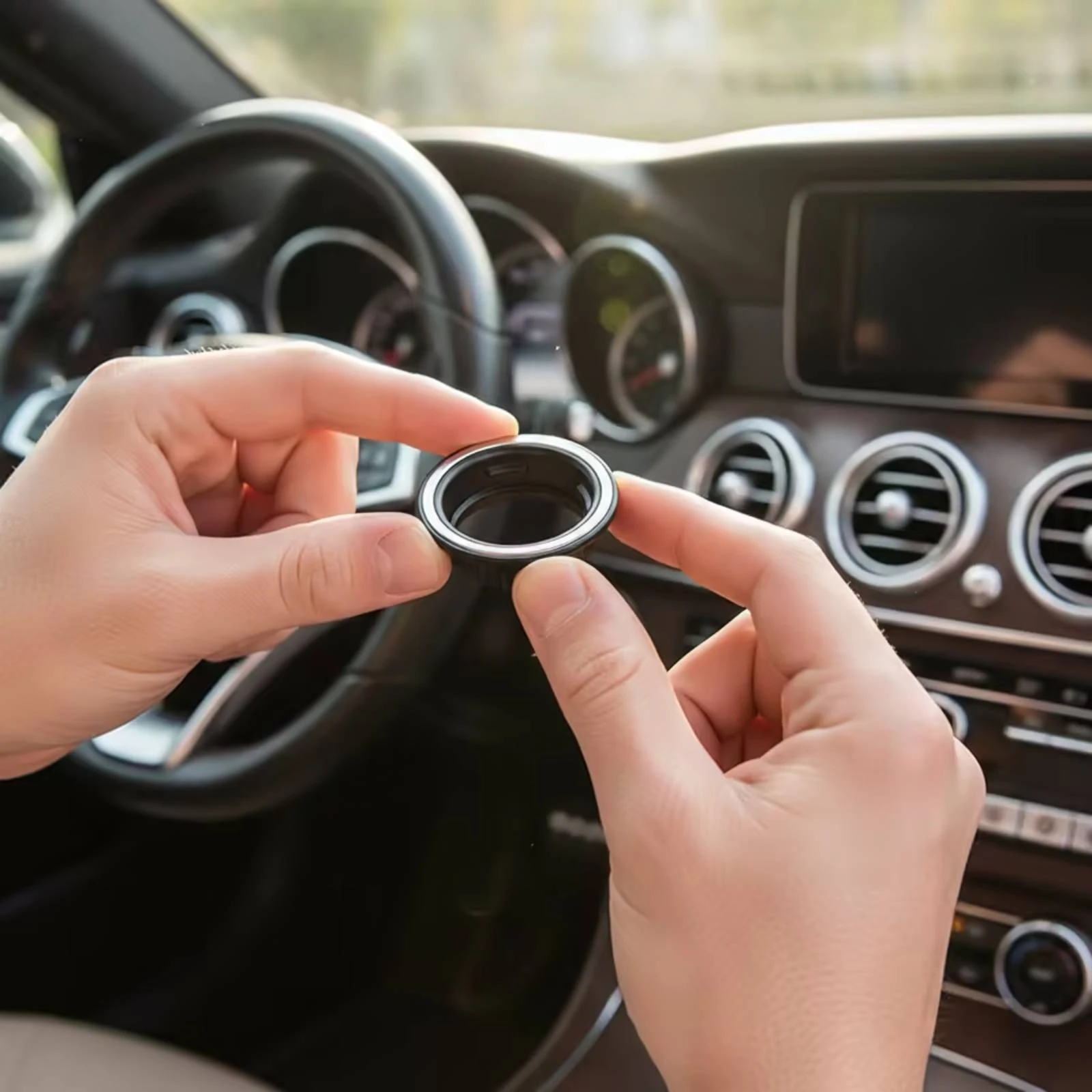 Ignition Start Button Trim Cover Long-Lasting Start Button Trim Ignition Trim with Silver Accent Scratch-Resistant Shielding