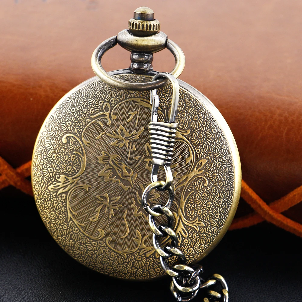 Exquisite Ink Flower and Bird Pattern Quartz Pocket Watch Vintage Bronze Fob Chain Pendant Necklace Clock Men\'s and Women\'s Gift