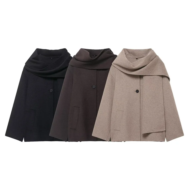 Women's wool blend short coat with a loose single-breasted design, elegant and warm, perfect for everyday commuting in fall
