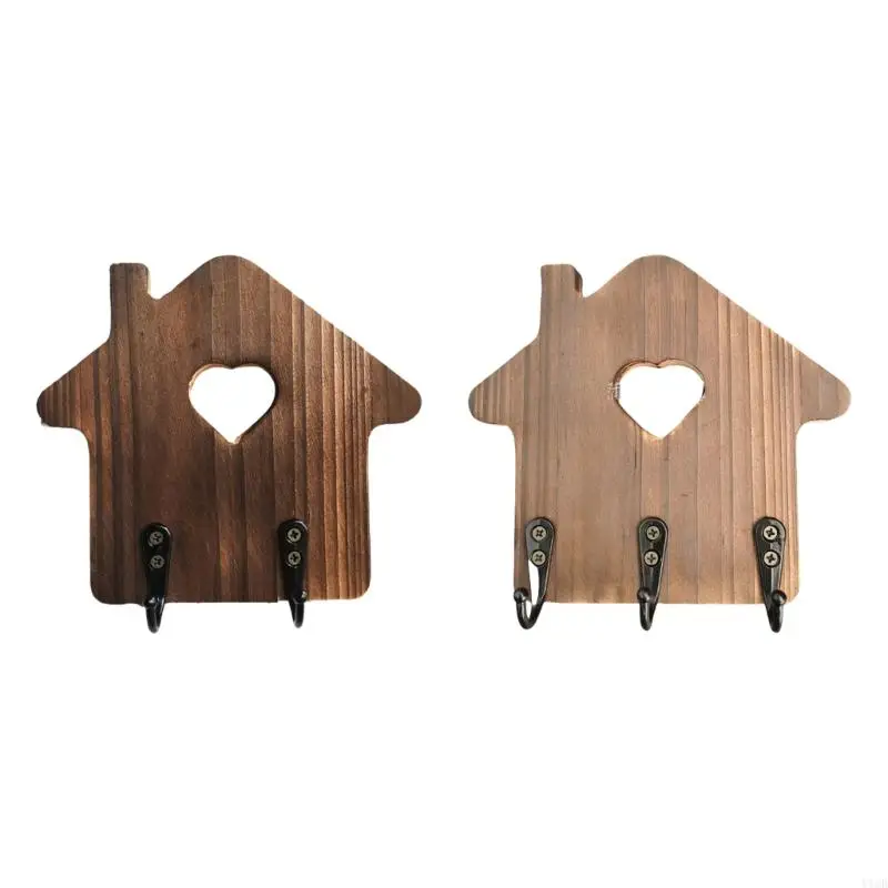

Elegant Wooden Key Hook for Entryway Or Office Organization Wall-Mounted Rack House Shaped Coat Hanger Accessories