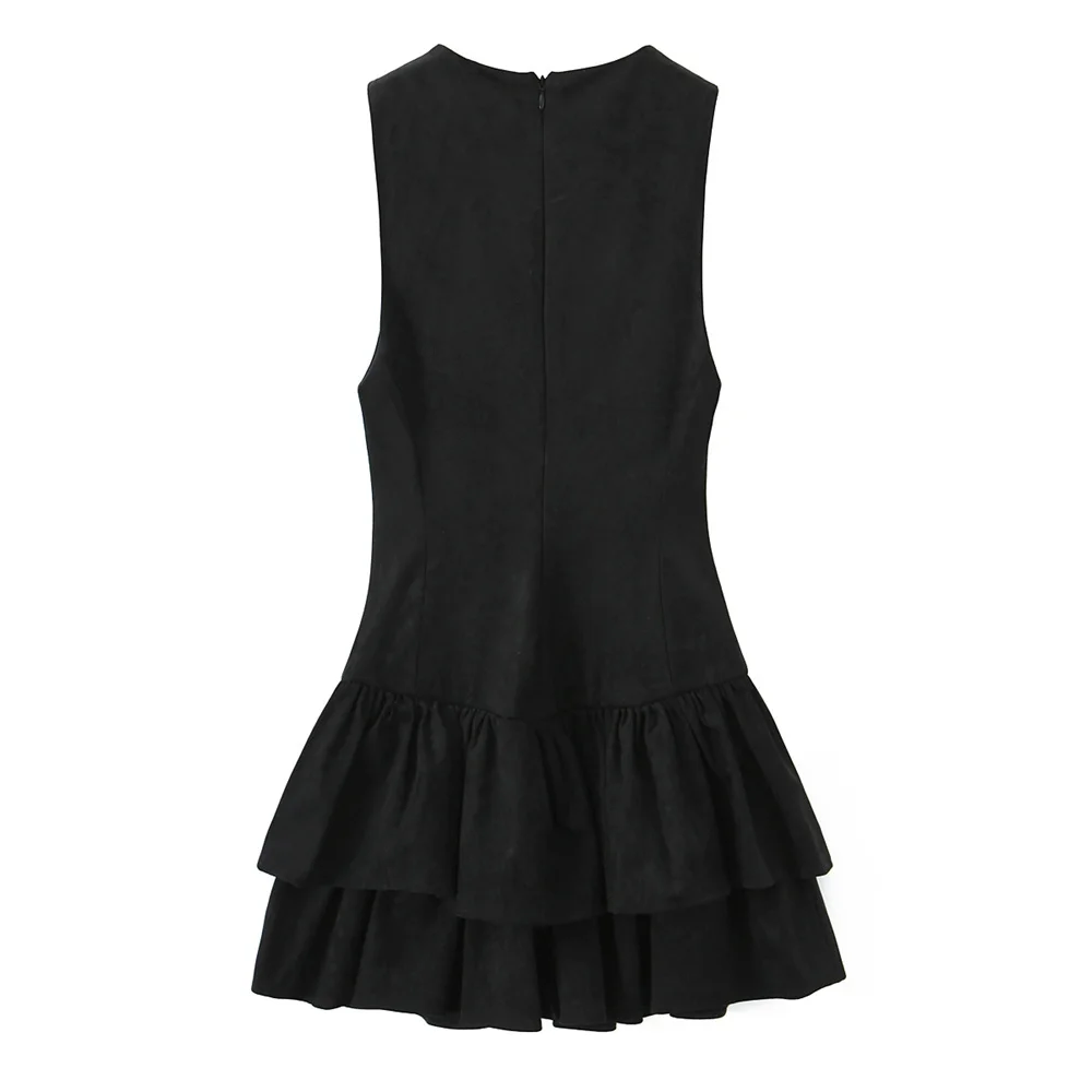 Outono nova coleção feminina de luxo em camadas decoradas com textura de pele sintética vestido midi