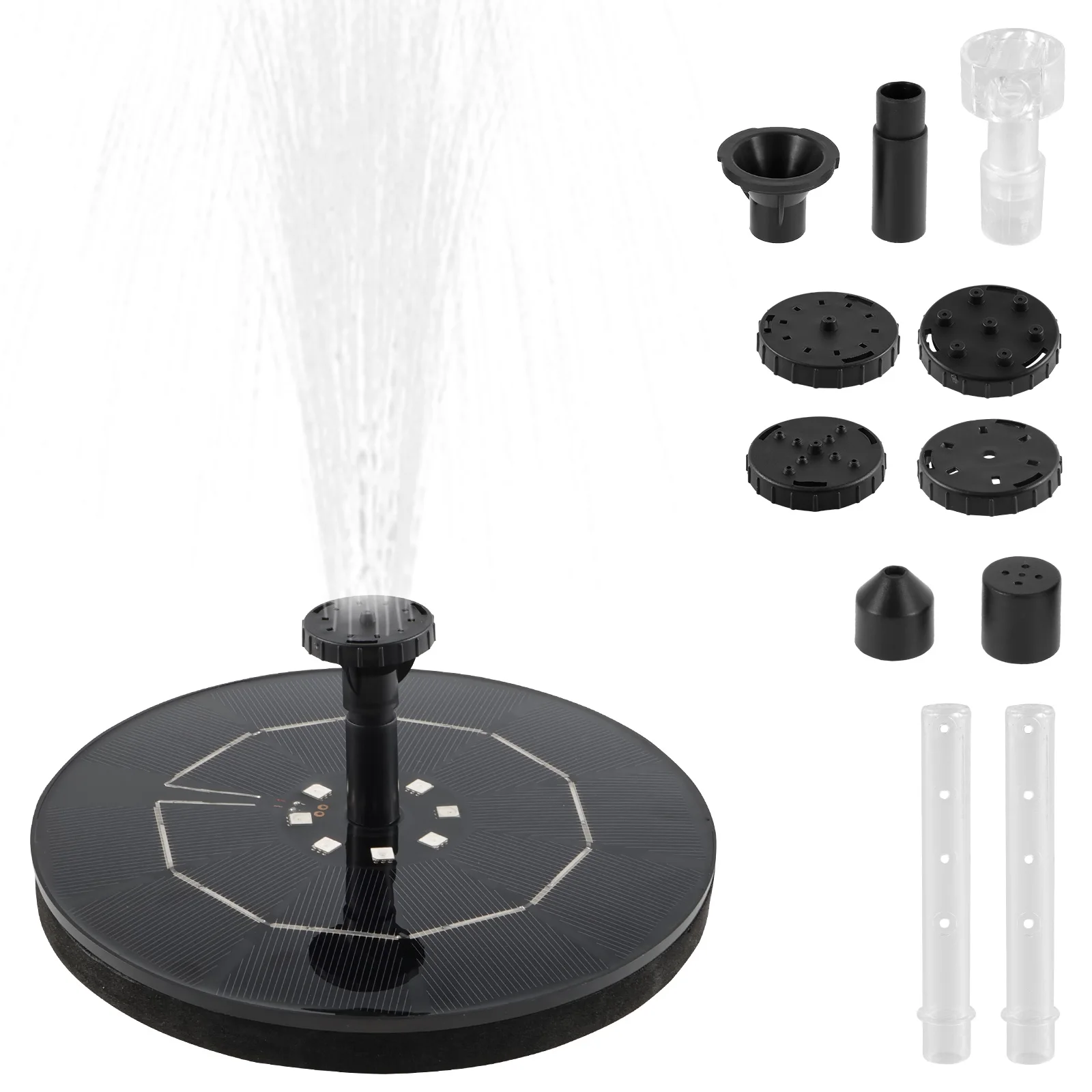 

Solar Fountain with LED Light Top Rotating Stick Nozzle Solar Fountain Water Pump with 8 Nozzles DIY Solar Water Fountain Kit