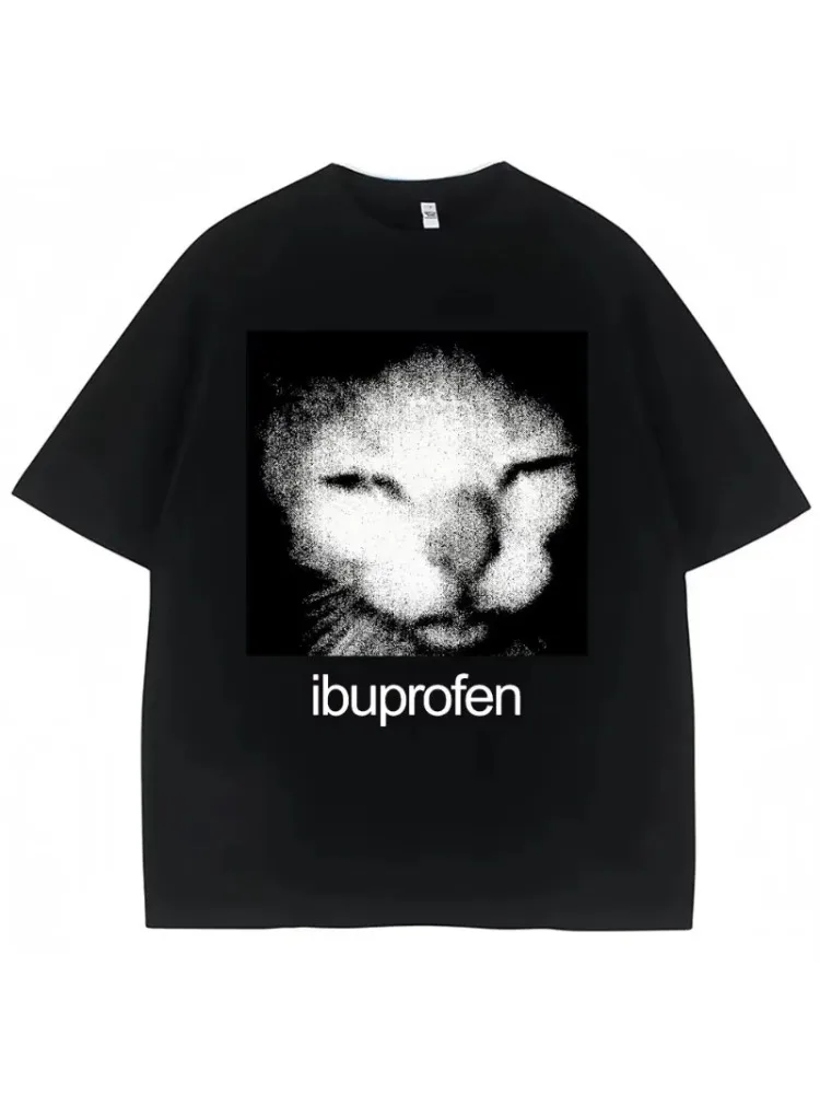 2025Vintage Grappige Ibuprofen Kat Meme Grafische T-shirt Mannen Vrouwen Humor Mode T-shirts Oversized Casual Streetwear T-shirts - afbeelding 2