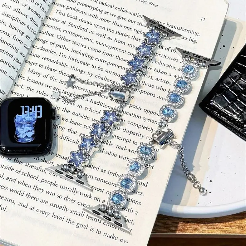 حزام نجمة الشمس من جوهرة المحيط الأزرق متوافق مع حزام iWatch 38 مم 40 مم 41 مم 42 مم 44 مم 45 مم 49 مم حزام مصنوع يدويًا عصريًا