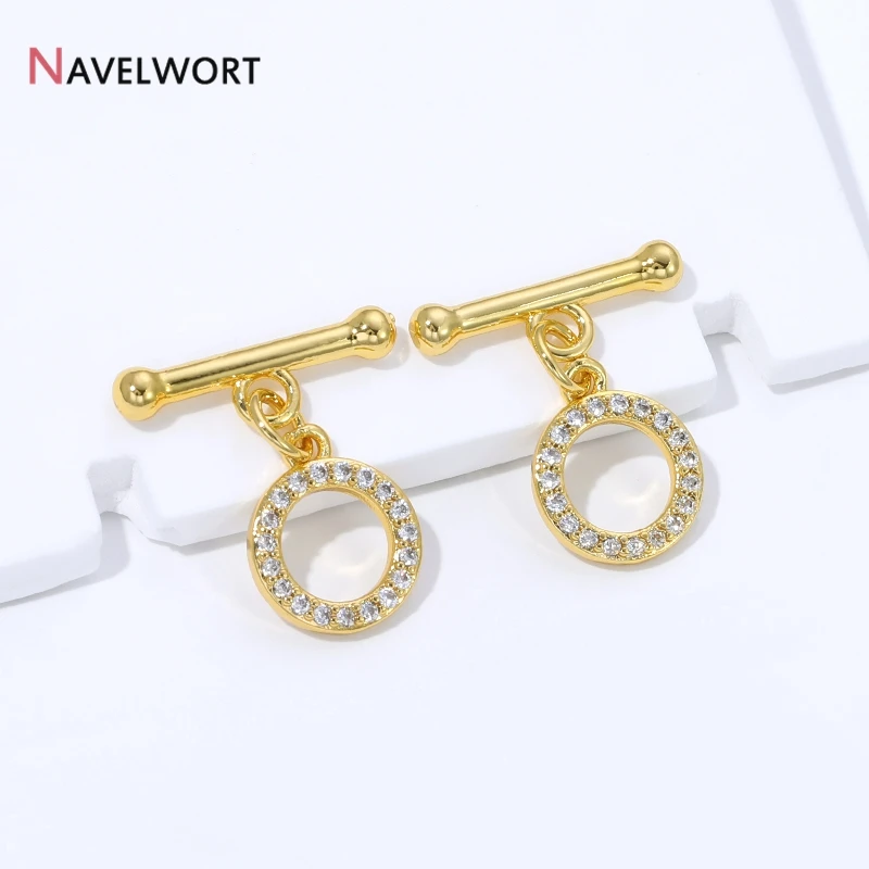 18K Gold Plated Brass Inlaid Zircon OT Clasps Connectors Toggle Clasps,for DIY Jewelry Making Necklaces Bracelets Accessories - view 2
