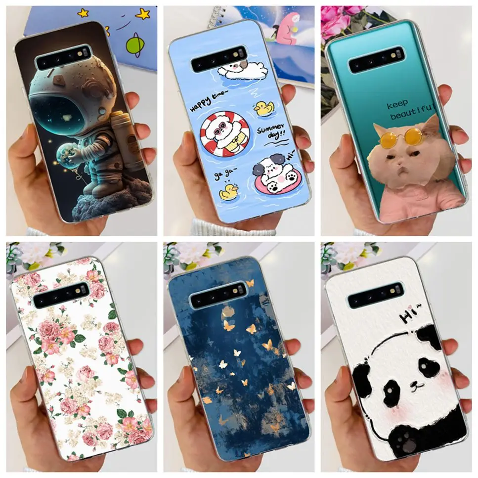 For Samsung Galaxy S10+ Case SM-G975F Cartoon Print Soft Silicon TPU Cover For Samsung S10+ S10 Plus Flower Phone Case Funda